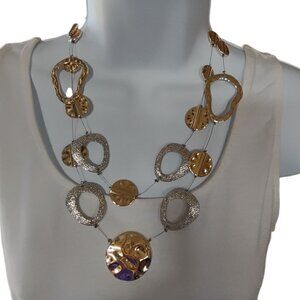 Two-Tier Two-Tone Silver Gold Tone Statement Necklace